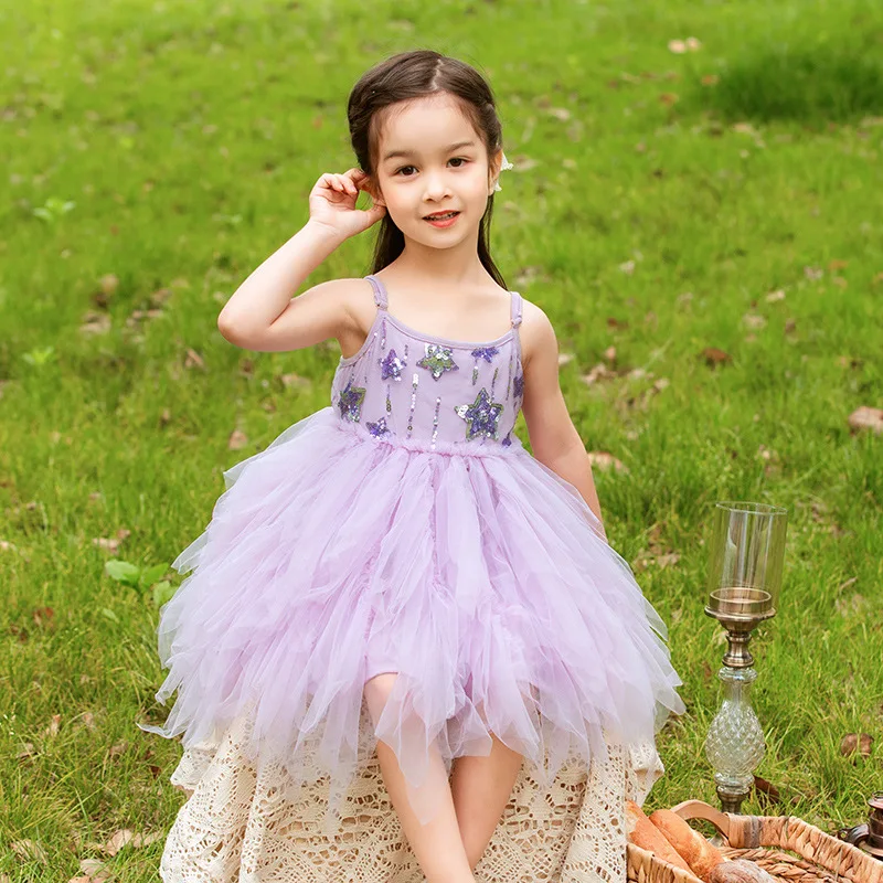 

Детское летнее платье-пачка GZB009, Бальные Лолиты для маленьких девочек, одежда для первого крещения, дня рождения, слинг со звездами