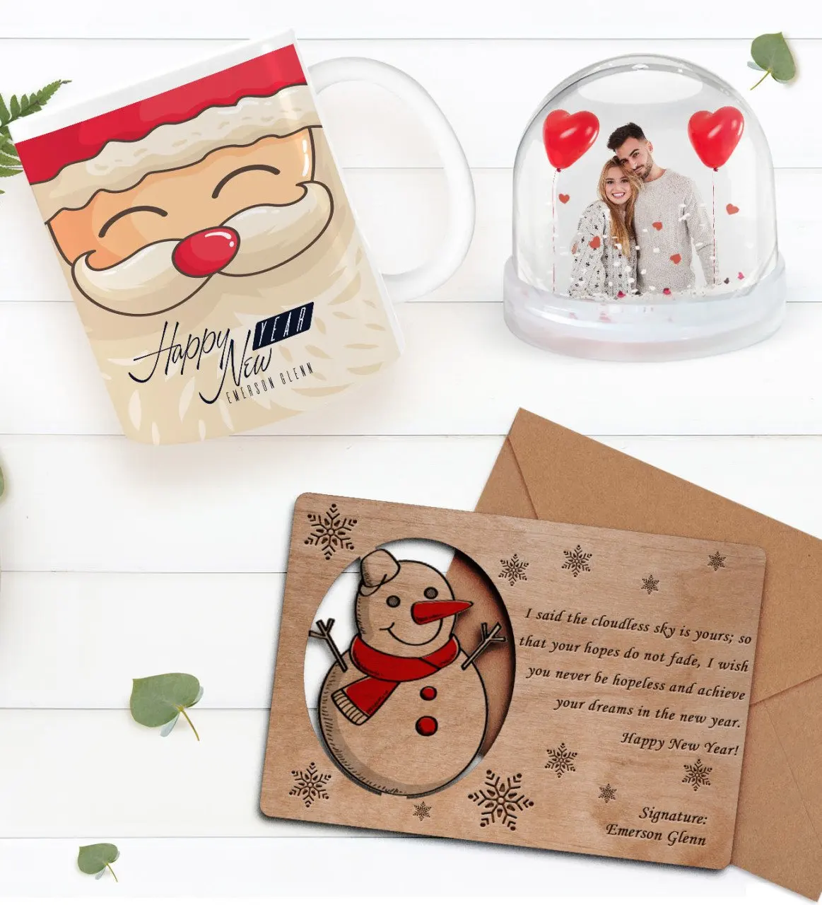 

Персонализированная фотография снежный шар и новогодняя кружка и ретро Деревянная Рождественская открытка подарок