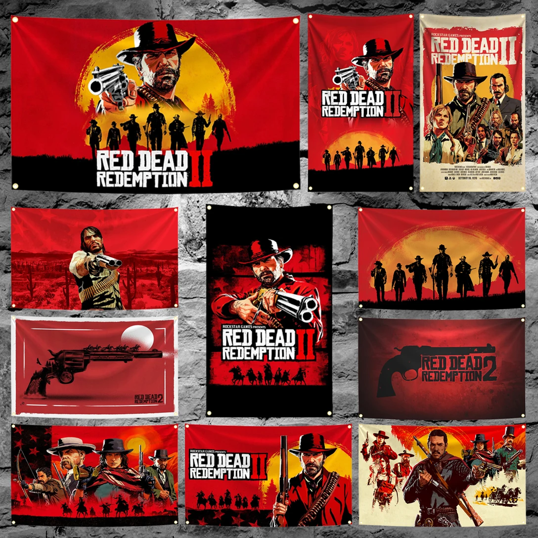 Фото Флаг-гобелен Red Dead Redemption 2, 60x90см, 90x150см, 120x180см, полиэстер, с латунными люверсами, для декора стен №1