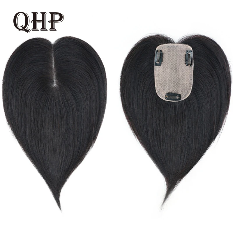 Breathable F-Silk Base Hair Pieces For Women 100% Virgin Human Hair Toppers Natural Hair Crevice One Piece With Clips Topper