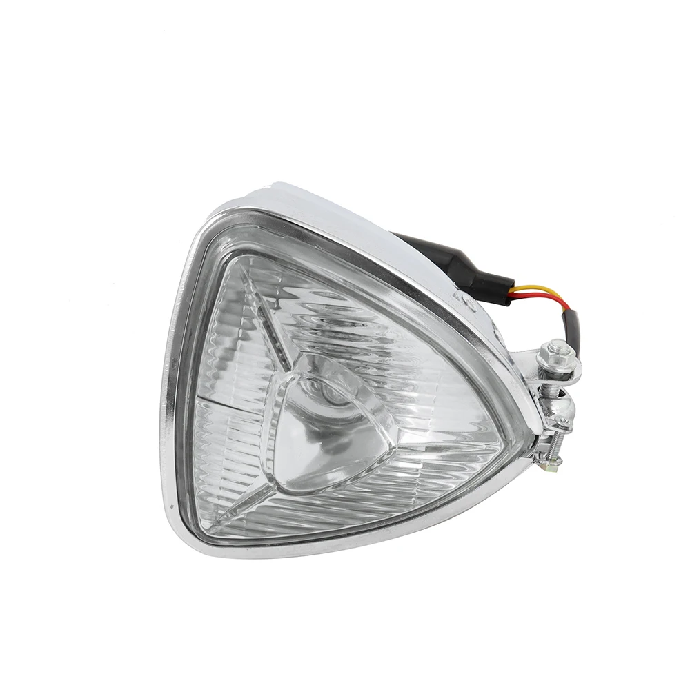 

Мотоциклетная треугольная фара Cafe Racer в стиле ретро, прозрачные желтые линзы H4, 12 В, 55 Вт/60 Вт, водонепроницаемая фара для Bobber Chopper на заказ