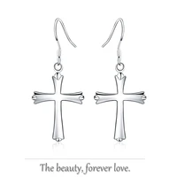 simple cross 925 sterling silver earrings exotic jewelry for lady women girls fashion party wedding christmas gifts