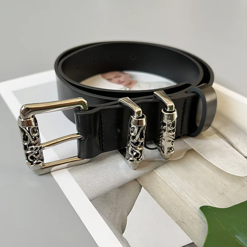 

Fashion Brand Vintage Needle Buckle Women's Belt for men Leather Carved Belt Hollow out Belt Punk Street Style