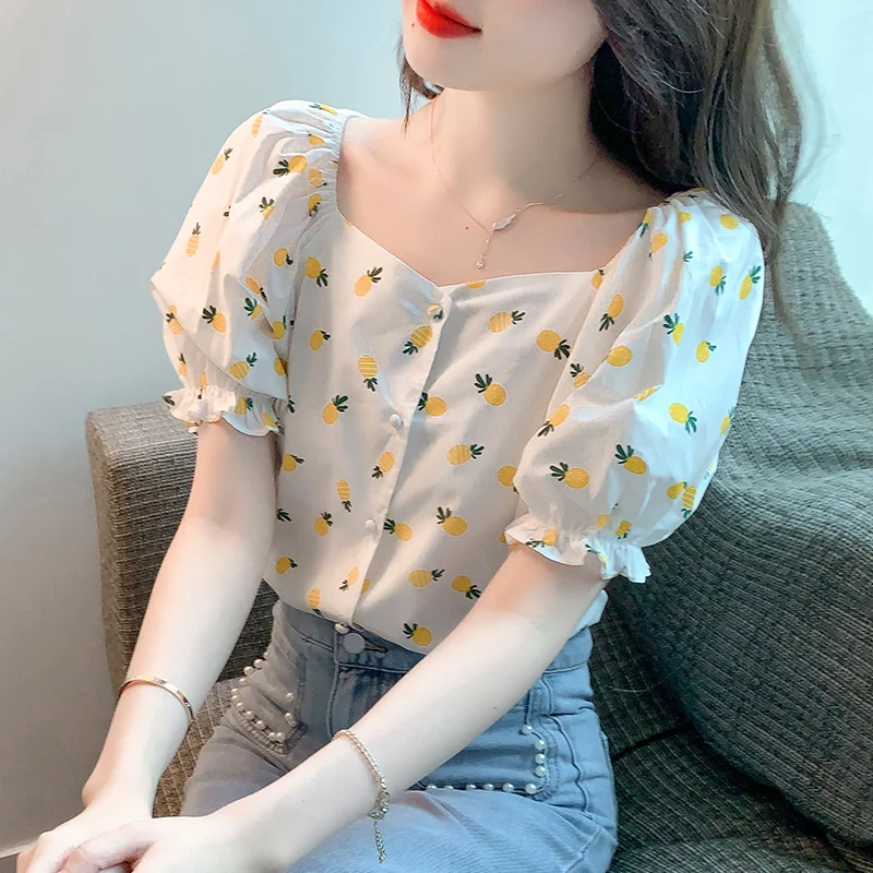 

COIGARSAM Shirt Womens Tops Summer 2022 New Short Sleeve Print Women Shirts Dropshipping