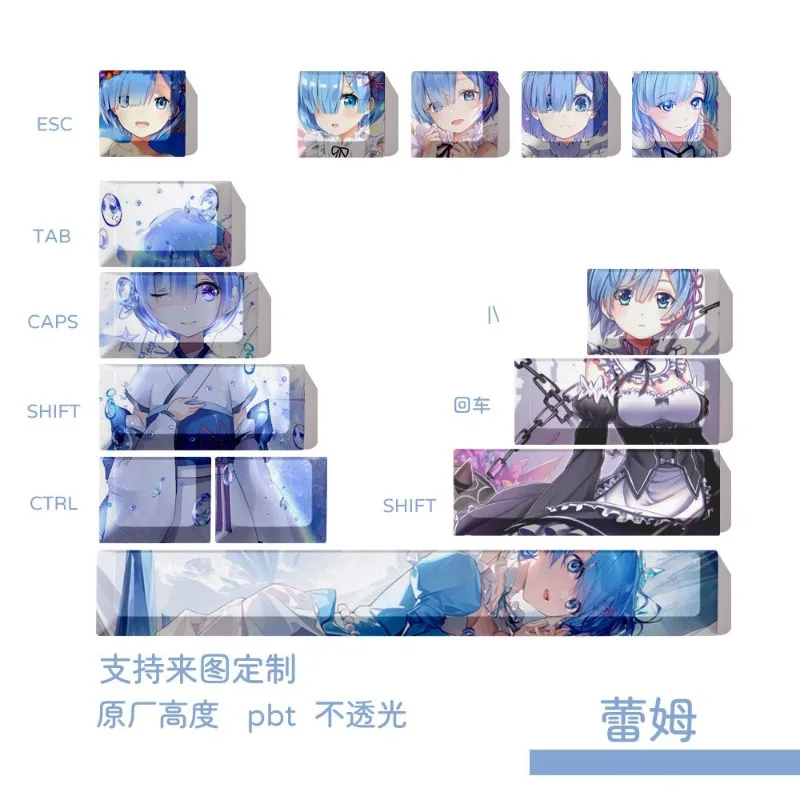Фото Оригинальные кейкапы Re:Zero Theme Anime для механической клавиатуры, PBT, индивидуальные, милые, для ПК, игровые аксессуары, мультяшные подарки №3