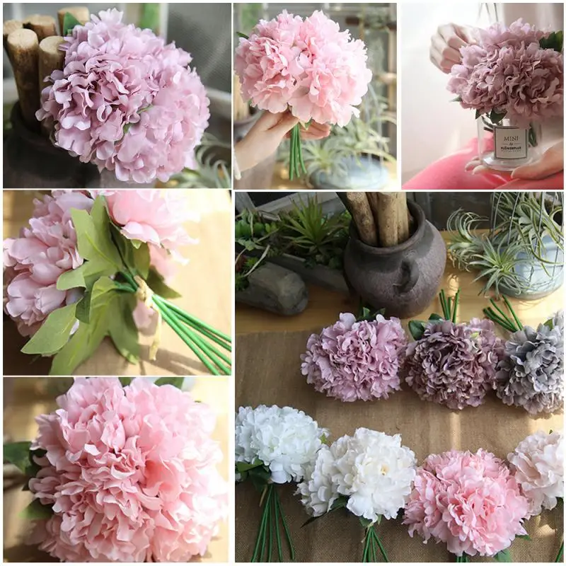 

A Bunch 5 Heads Peony Artificial Floral Flower Bouquets Wedding Hydrangea Bouquet Home Party Decoration Crafts