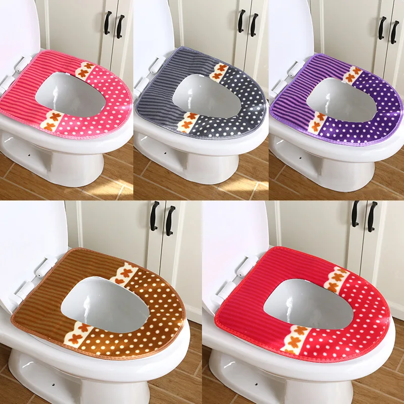 

Dot Thickened Toilet Pad Plush Toilet Seat Toilet Cover Striped Sticky Buckle Toilet Seat Cushion Household Washable