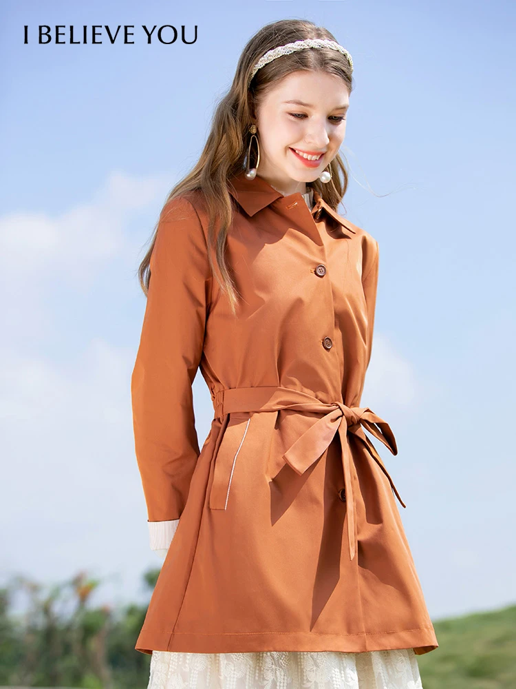 I BELIEVE YOU Trench Coats for Women 2022 Autumn Casual Slim Solid Turndown Collar Single Breasted Mid Long Jackets 2223184656