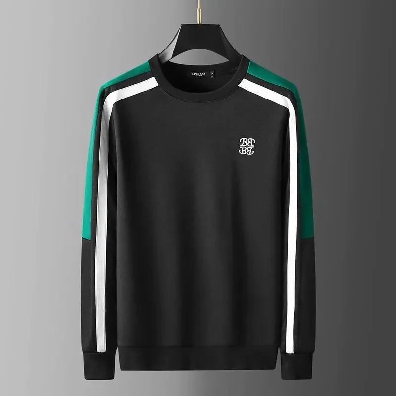 

Europe and America high-end fashion ribbon splicing sweater men's autumn winter trend leisure round neck sports pullover men