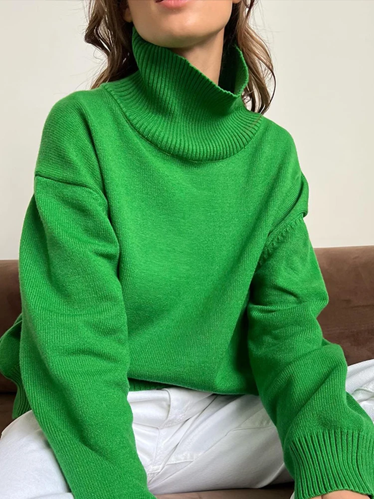 

Casual Women's Turtleneck Knitted Sweater Lady Oversize Long Sleeve Loose Pullover Tops 2023 Female Soft Warm Elastic Sweaters