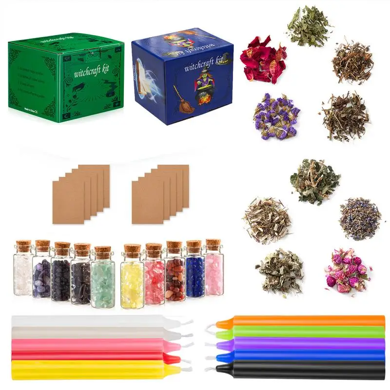 

Набор Witchcraft 90 шт. принадлежности и инструменты Wiccan 60 шалфея свечи для очищающего дома 10 волшебных трав 10 Кристалл Камень 10 крафт