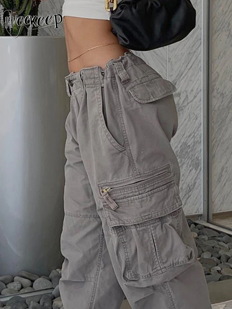 Женские джинсовые брюки-карго Weekeep винтажные мешковатые джинсы с карманами на