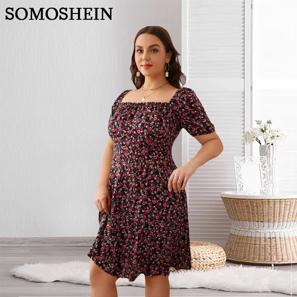 

Plus Size Women Clothing Sweet Bohemian Square Neck High Waist Backless Square Neck Dress Evening Dress Wholesale Dropshipping