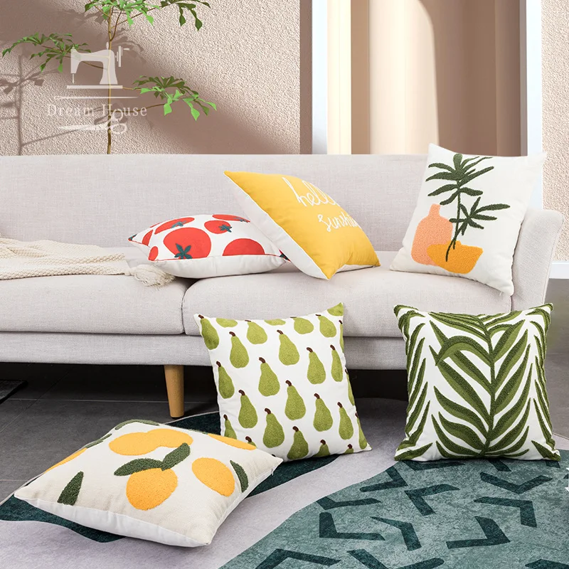 

Home Decor Cushion Cover Decorative Pillow Case Modern Nordic Orange Fruit Cotton Thread Embroidery Sofa Chair Coussin 45X45cm