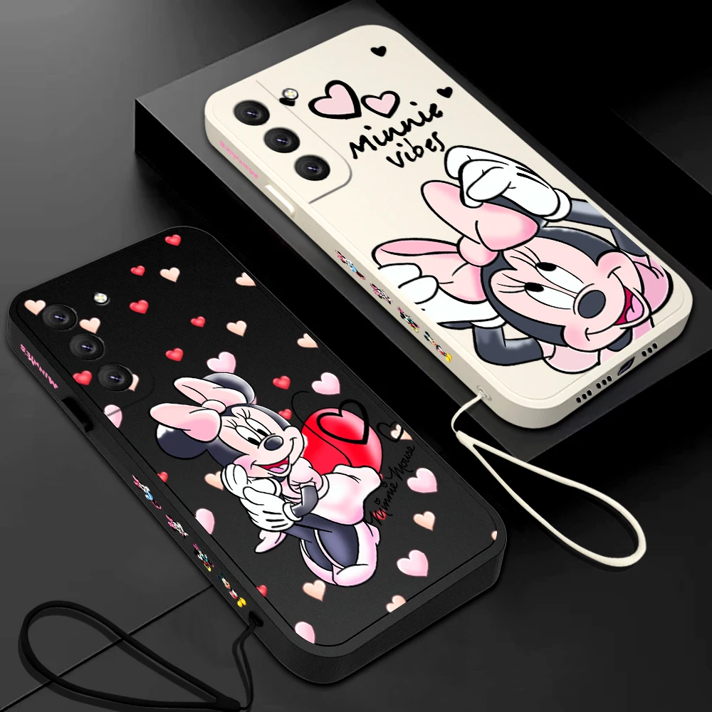 

Minnie Pink Cute Disney Phone Case For Samsung Galaxy S23 S22 S21 S20 Ultra FE S10 4G S9 Note 20 10 9 Plus With Lanyard Cover