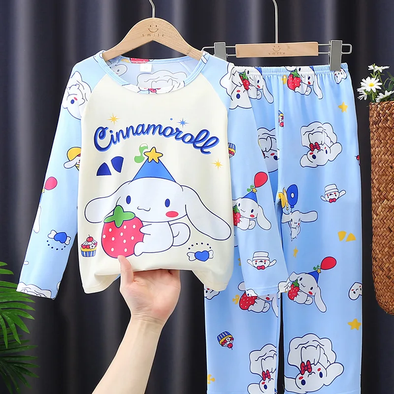

Sanrio Kawaii Pajamas Kuromi Cinnamoroll Cartoon Anime Cute Children Spring Autumn Styles Fashionable Leisure Two Piece Set