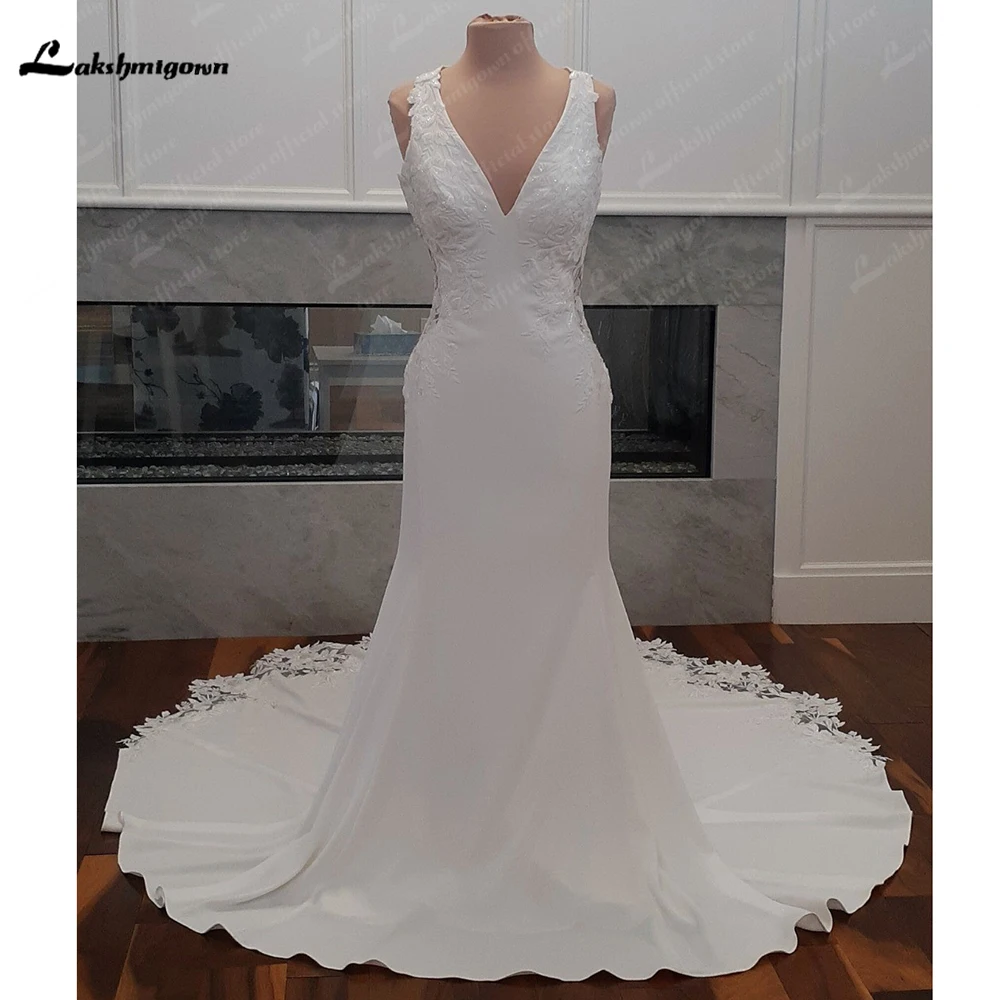 

Lakshmigown Lace Bridal Boho Wedding Dresses 2023 vestido de novia Crepe Mermaid Wedding Gowns vestido blanco