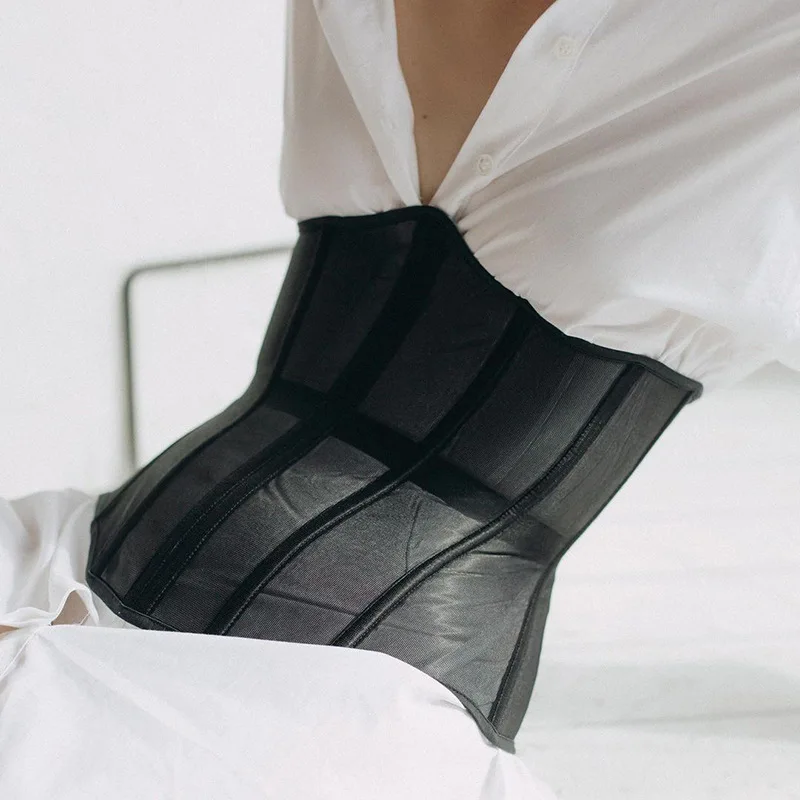 

Waist Corset Girdle with Vertical Pattern Decoration for Women, Mesh Flower Embroidery, Fish Bone Shape, Slimming Waist Belt, Go