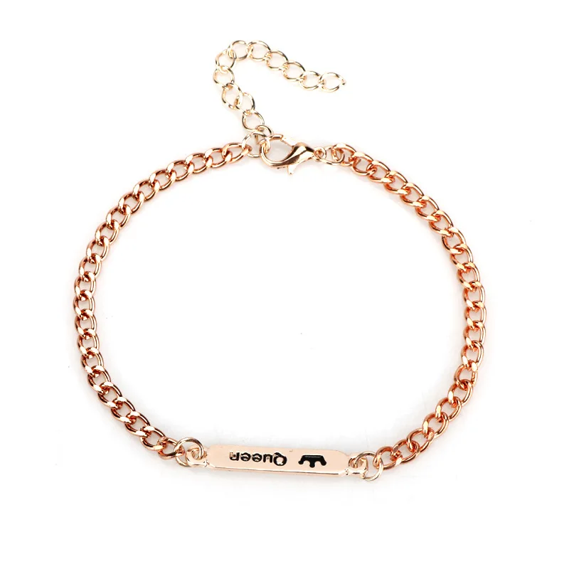 

2pcs Crown King Queen Letter Couple Bracelets for Women Men Lover Bangle Charm Wrist Chain Love Memorial Day Valentine's Gift