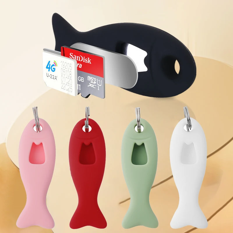 

SIM Card Removal Needle Pin & Fish Open Needle Tray Holders Key Pendant Mobile Phone SIM Card Storage Case Opener Ejecter Tool