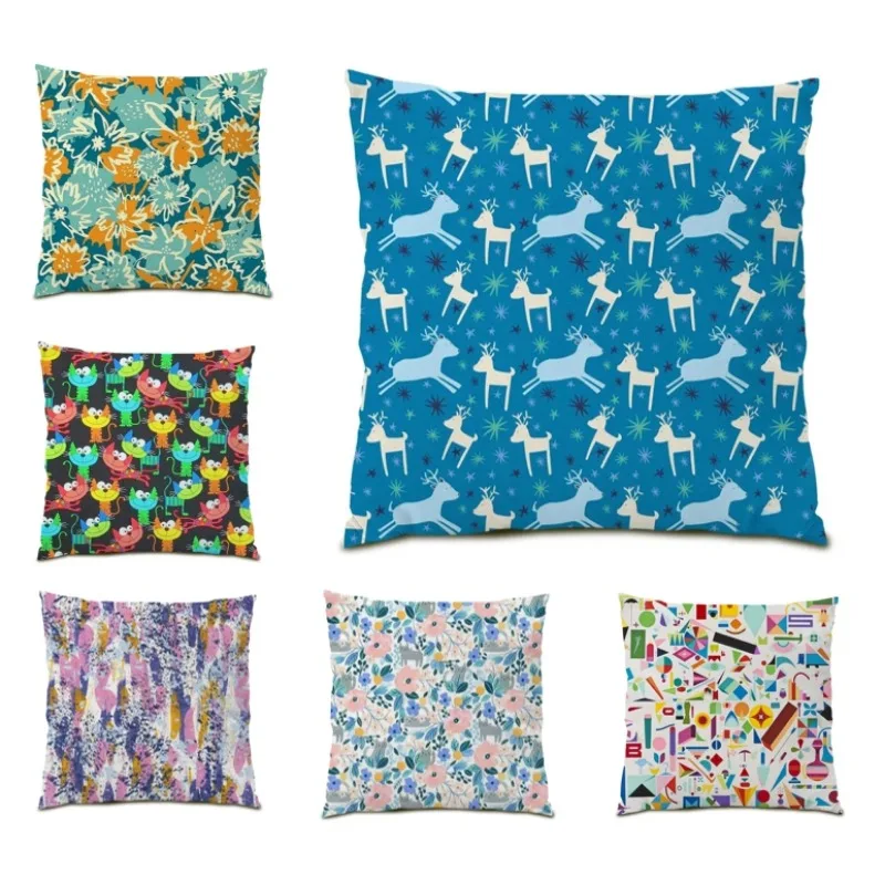 Наволочка из полиэстера и льна с цветами