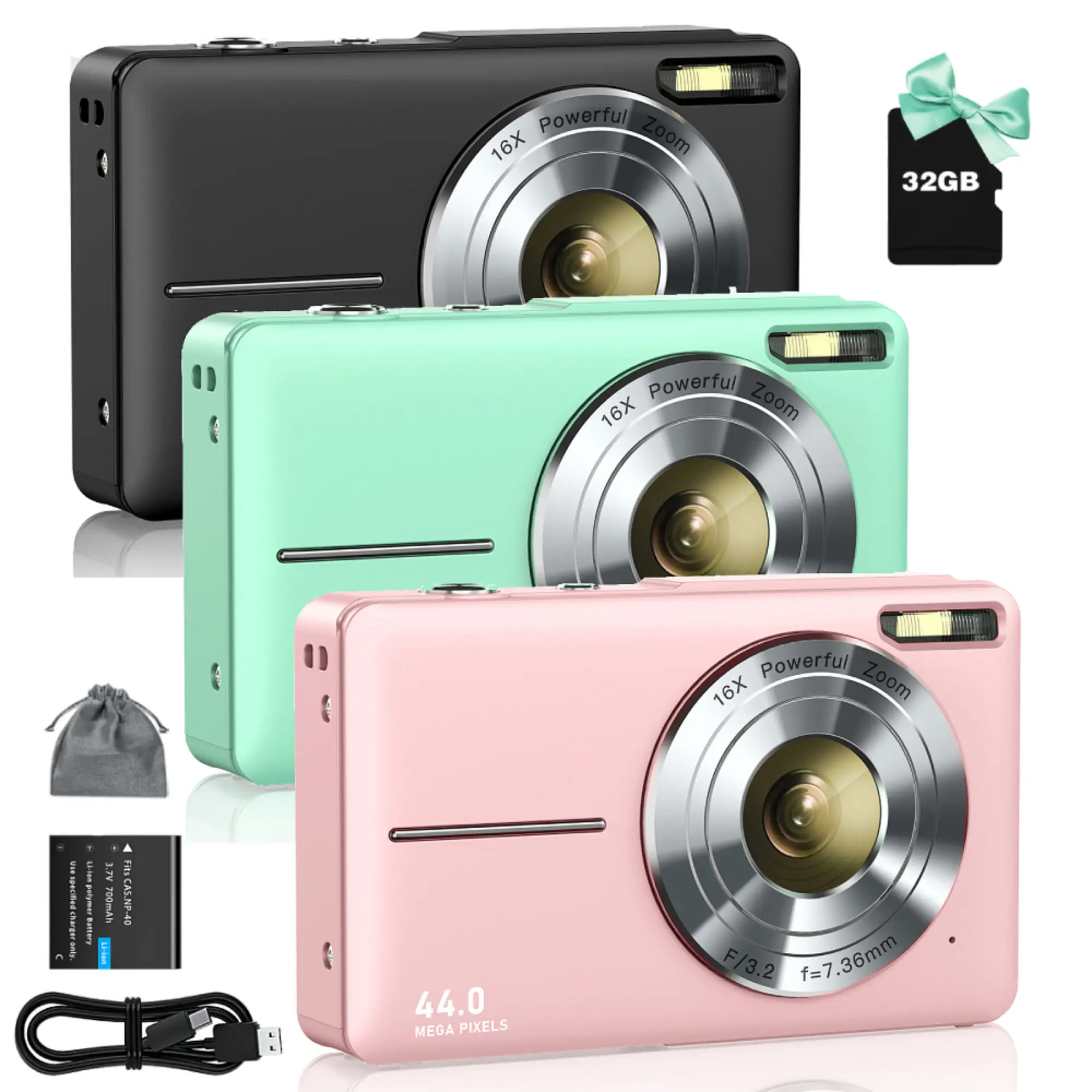 

2023 1080P Digital Camera For Kids Video Camera With 32GB SD Card 16X Digital Zoom Compact Point And Shoot Camera For Students