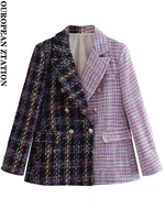 pailete women 2022 fashion patchwork texture blazer coat vintage long sleeve flap pockets female outerwear chic veste