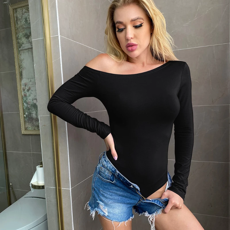 

AIIOU Sexy Bodysuit Women Tops Long Sleeve Solid Bodysuit Body Suit Autumn Winter Body Top Strapless Lady Streetwear Jumpsuit