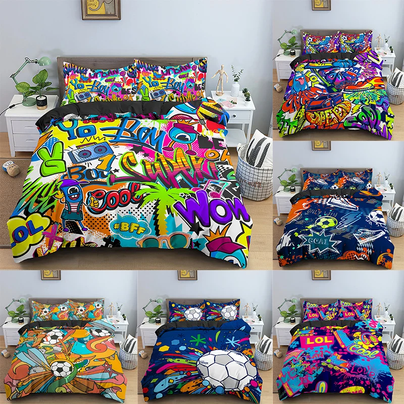 

Color Painting Abstract Football Bedding Sets Cartoon Game Christmas Duvet Cover Beds Set King Bed Linen Euro Size