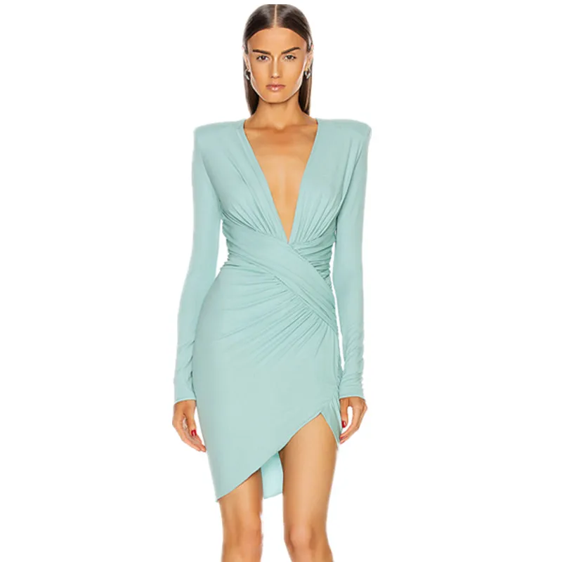 

2020 Women Sexy V Neck Sky Blue Party Dress Elegant Night Club Prom Celebrity Bodycon Party Dress Vestido