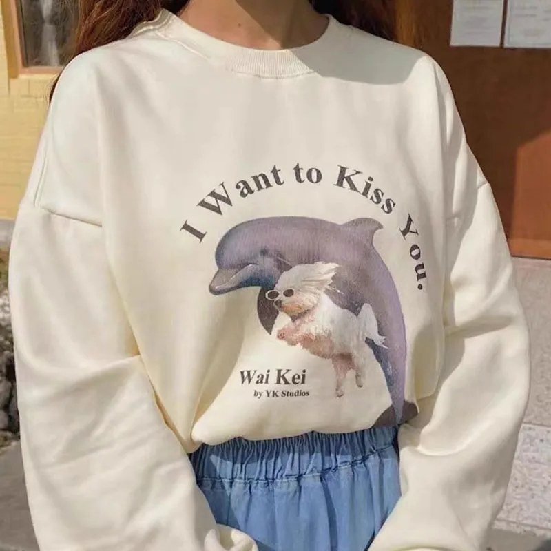 Уличный милый и Свободный Повседневный теплый пуловер в стиле Харадзюку С