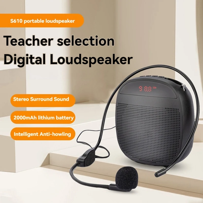 Portable Voice Amplifier Wired Amplifiers Speaker FM Radio Headworn Microphone Loudspeaker For Teachers