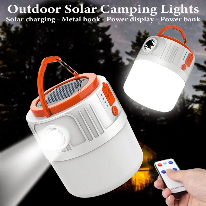 LED Solar Lights Tent Lamp Waterproof Charging Remote Control Solar Energy Saving Night Light for Outdoor Camping Power Bank