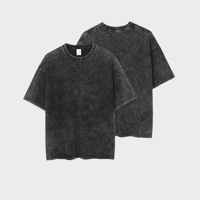 

European Size Washed Old Summer Oversize High Street Short-sleeved 100% Cotton Men's Bottoming Retro Top Retro T-shirt