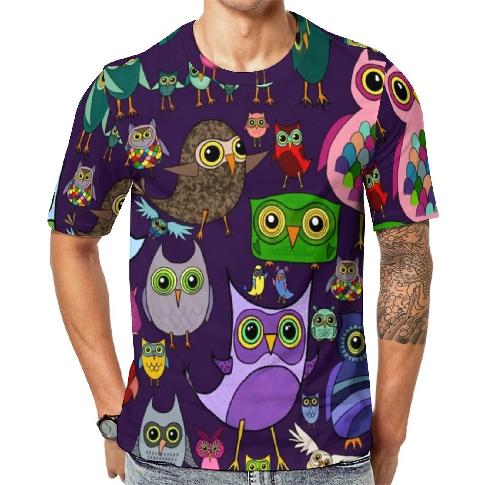 

Colourful Owls T Shirt Male Cute Owl Meme Streetwear T-Shirts Original Popular Tee Shirt Short Sleeve Custom Big Size Tops