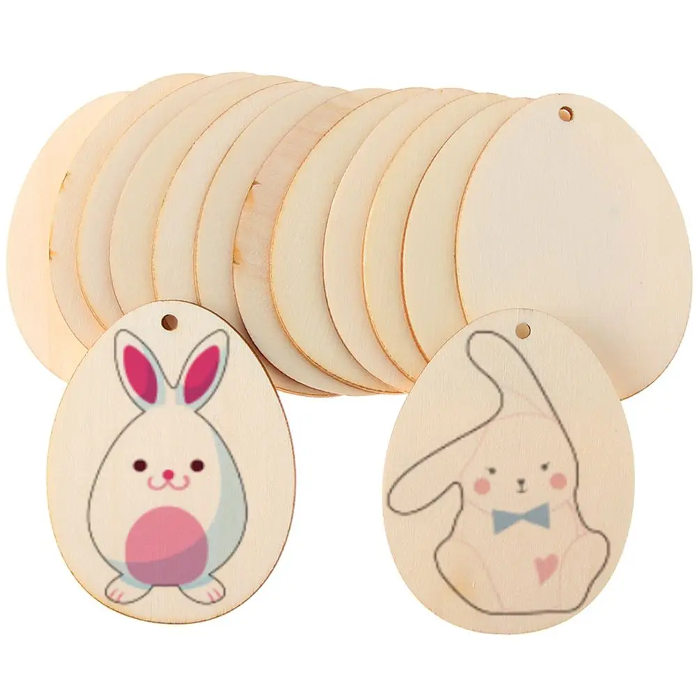 10/25/50PCS Easter Egg Shape DIY Unfinished Blank Wooden Chips Tags with Holes Ring Clips Hanging Ornaments Easter Decorations images - 1