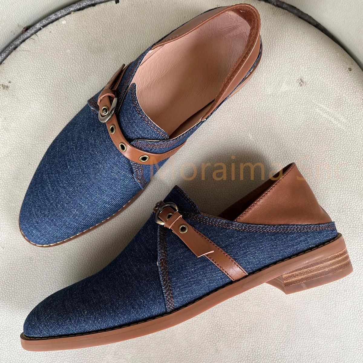 Belt Buckle Denim Shoes for Women Pumps Slip On Flats College Style Casual British Single Shoes Daily All Match 2023 Spring New