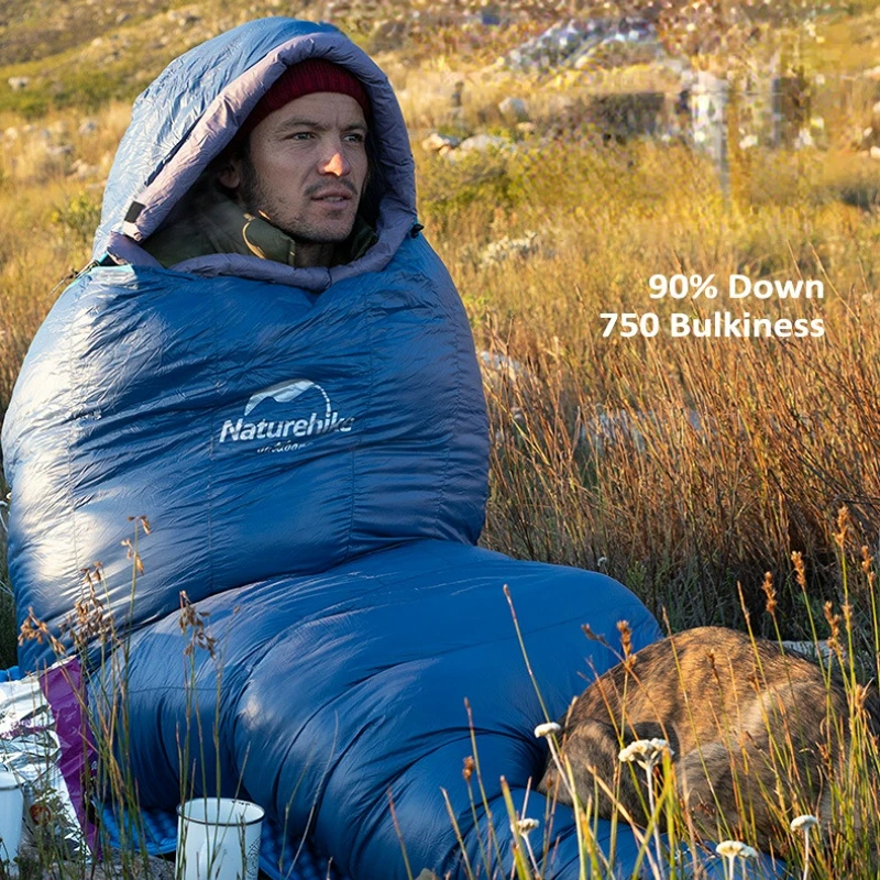 

Спальный мешок Naturehike, утолщенный, с защитой от холода, для отдыха на открытом воздухе и походов, ультра-яркий теплый, с белым гусиным пухом