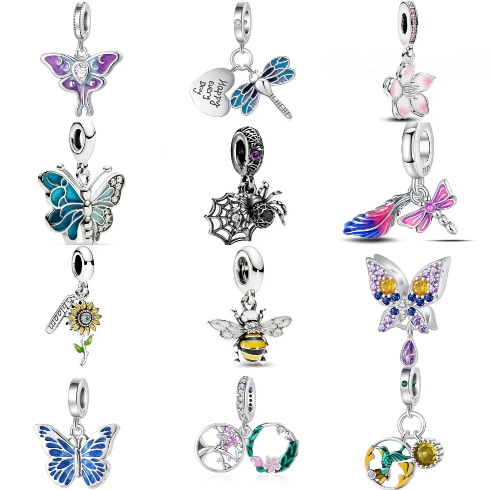 Браслет бабочка из серебра 925 пробы с бусинами