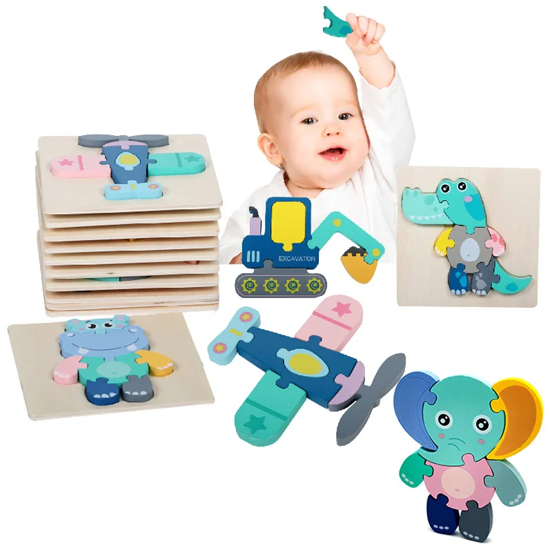 

Cartoon Animal 3D Wooden Puzzle Baby Montessori Toys Toddlers Educational Traffic Jigsaw Puzzle Set For 1 2 3 Year Old Boys Girl