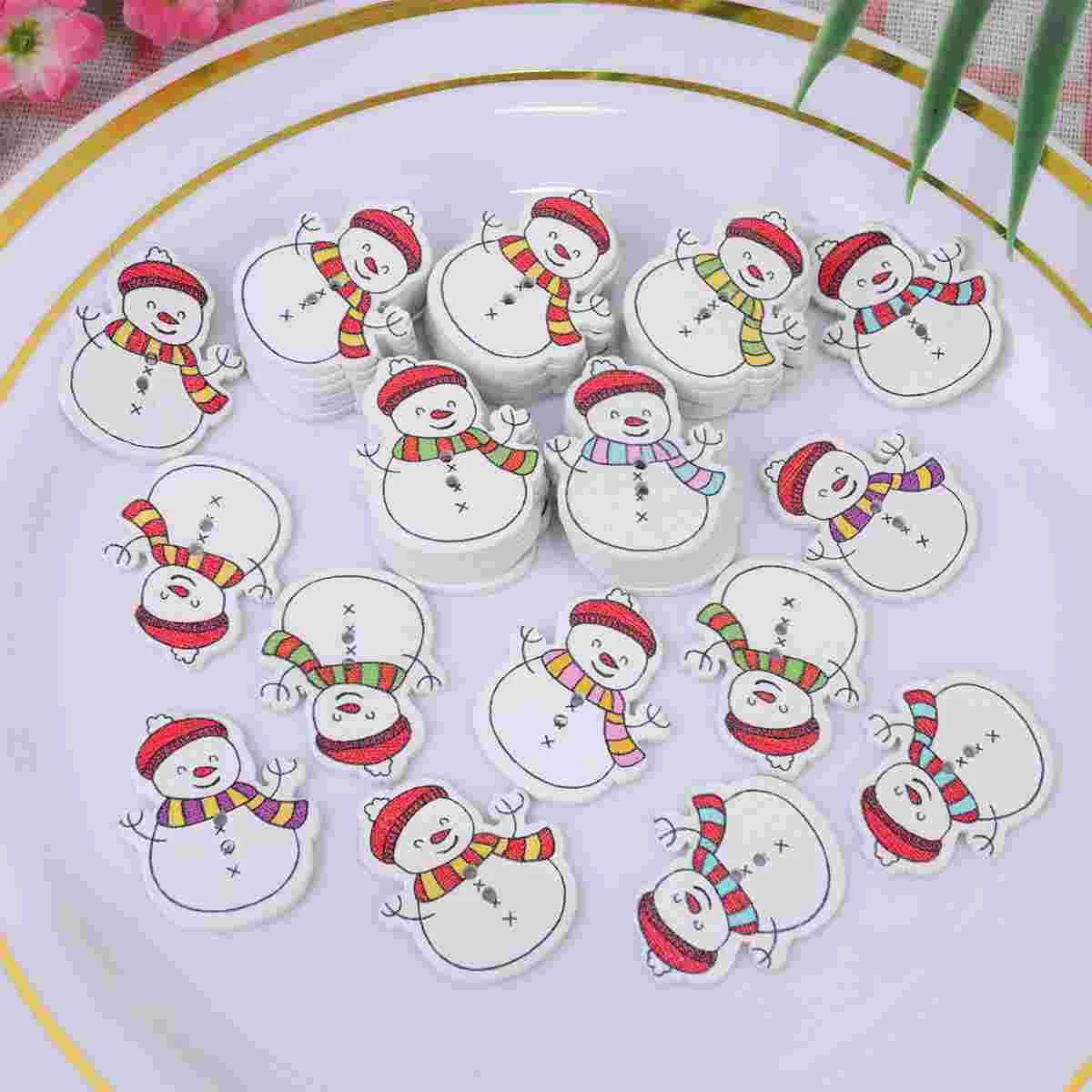 

Buttons Button Christmas Wooden Snowmansewing Crafts Embellishmentscartoon Diy Decorative Craft Holes Clothing Mini Replacement