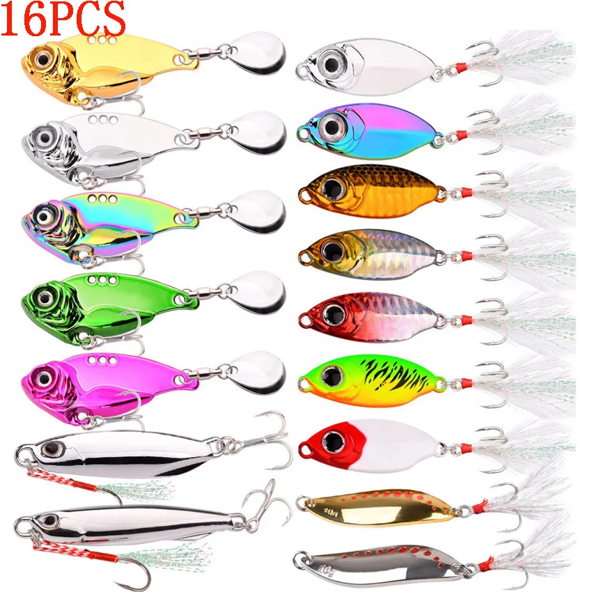 

16PCS Metal VIB Vibration Bait Spinner Spoon Fishing Lures Set Jigs Trout Winter Fishing Hard Baits Tackle Pesca