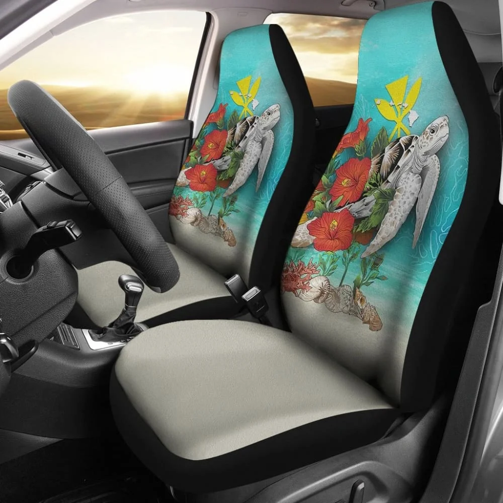 

Hawaii Kanaka Maoli Amazing Sea Shell Turtle Hibiscus Car Seat Covers Pack of 2 Universal Front Seat Protective Cover