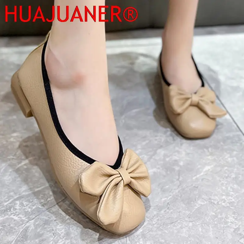 

Балетки HUAJUANER женские на плоской подошве, удобные мягкие, без застежки, бант, Нескользящие, низкий каблук, осень