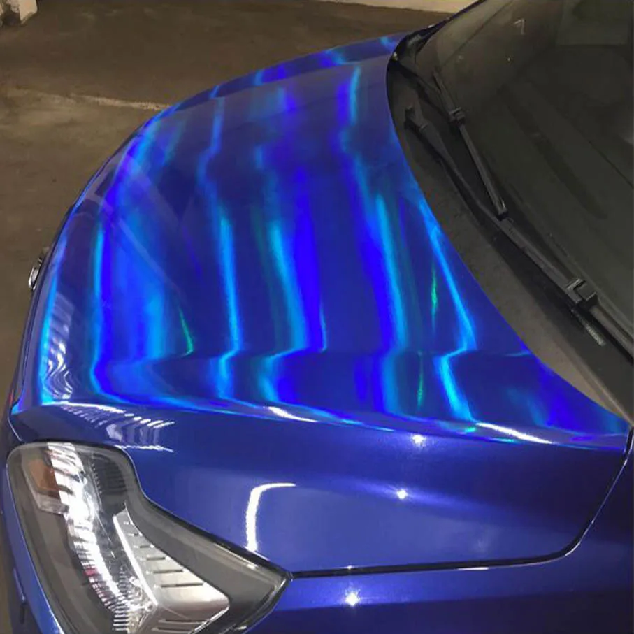 50 см * 152 см/лот Глянцевая синяя Радужная голографическая хромированная виниловая