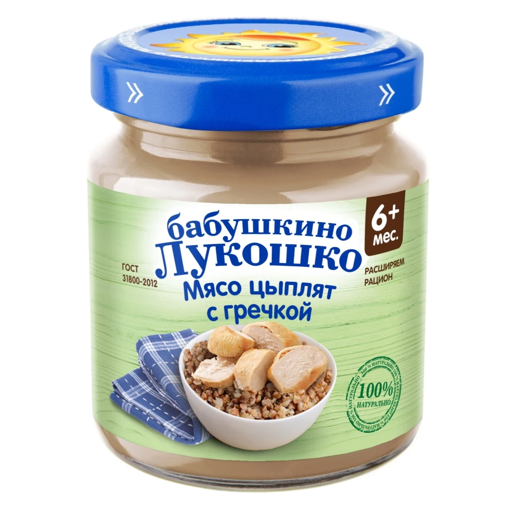 Пюре Бабушкино Лукошко - мясо цыплят с гречкой 6 месяцев 100 гр |