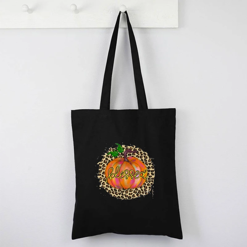 

Pumpkin Leopard Fashion Tote Bag Casual Halloween 2022 Reuseable Shopping Bags Halloween Pumpkin Party Clear Bags New