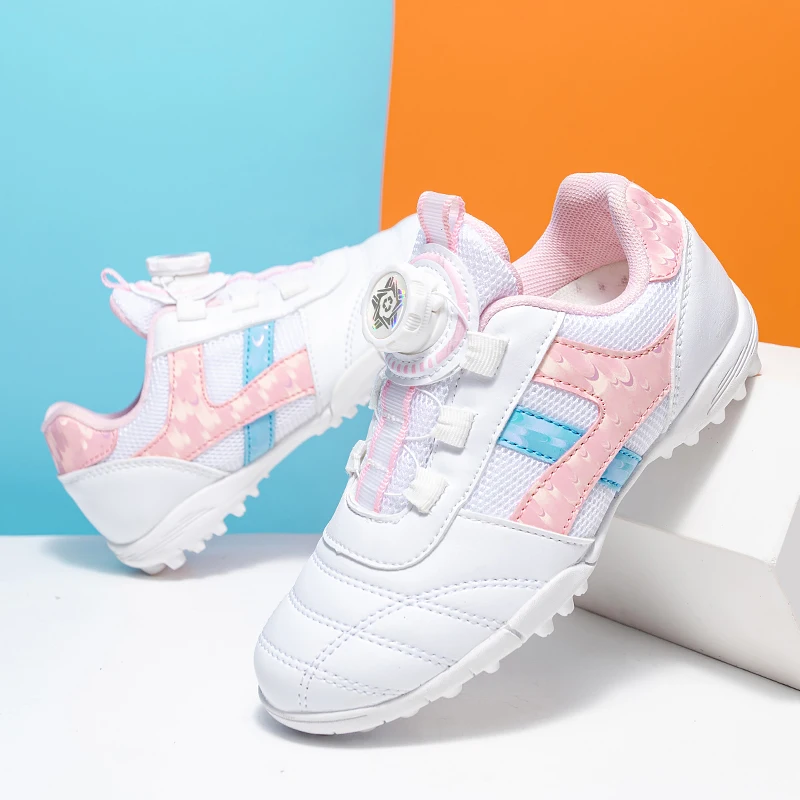 Fashion Knob Turf Spikes Black Futsal Shoes Kids Breathable Mesh Child Soccer Sneakers Professional Non-slip Training Shoes Boy