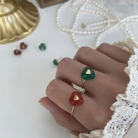 allnewme personality rainbow resin love heart charm rings for women femme gold color alloy adjustable ring casual accessories