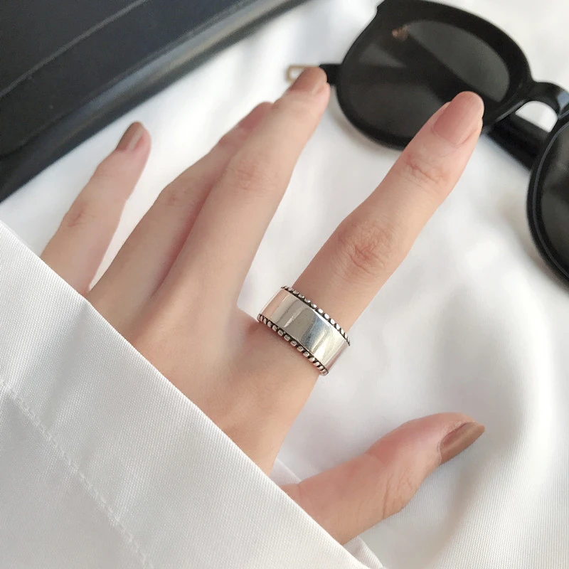 

WEDHOC 925 Sterling Silver Simple Geometric Elliptical Lines Resizable Opening Ring For Women Luxury Jewelry Party Birthday Gift